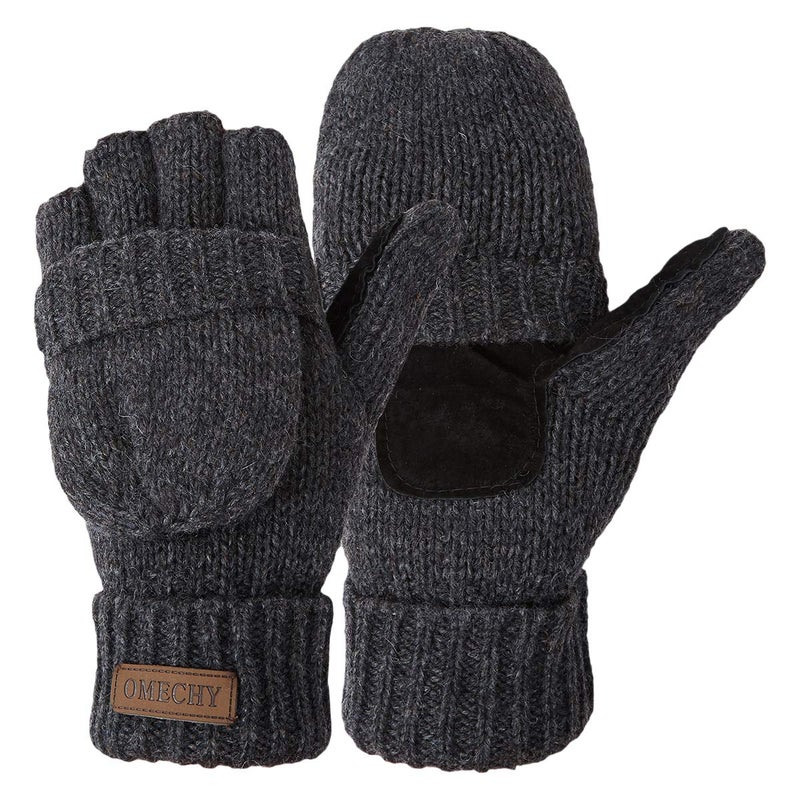 OMECHY Winter Knitted Fingerless Wool Gloves Thermal Insulation Warm Convertible Mittens Flap Cover for Men Women - Image 1
